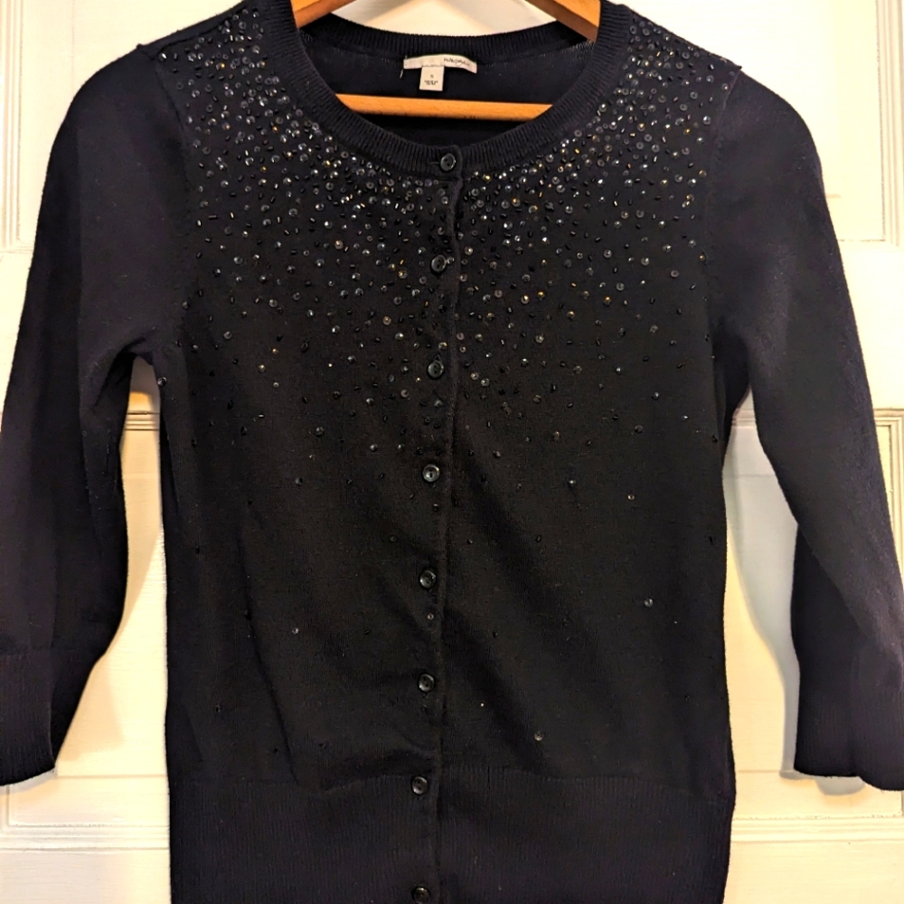 Halogen Black Sequin Scoop Neck Cardigan S